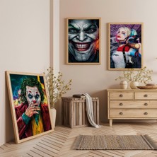 Ahşap Çerçeveli Jokerler ve Harley Quinn Üçlü Ahşap Tablo Seti