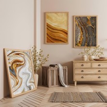 Ahşap Çerçeveli Sarı Renk Modern Üçlü Ahşap Tablo Seti