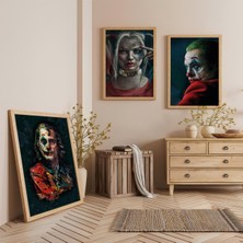 Ahşap Çerçeveli Harleyquinn ve Jokerler Üçlü Ahşap Tablo Seti