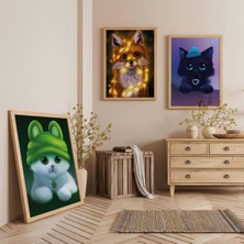 Ahşap Çerçeveli Minnoş Hayvanlar Üçlü Ahşap Tablo Seti