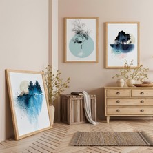 Ahşap Çerçeveli Ay Işığı ve Gölgeler Üçlü Ahşap Tablo Seti