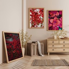 Ahşap Çerçeveli Romantik Doğa Üçlü Ahşap Tablo Seti