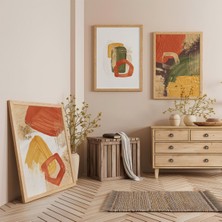 Ahşap Çerçeveli Organik Harmoni Üçlü Ahşap Tablo Seti