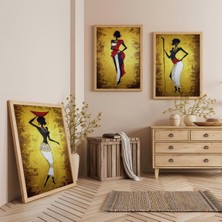 Ahşap Çerçeveli Mısır Medeniyeti Üçlü Ahşap Tablo Seti