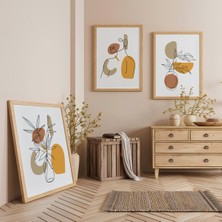 Ahşap Çerçeveli Minimalist Bitkiler Üçlü Ahşap Tablo Seti