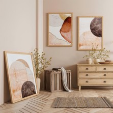 Ahşap Çerçeveli Minimalist Soyut Sanat Üçlü Ahşap Tablo Seti
