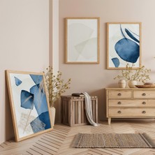 Ahşap Çerçeveli Mavi Sezsizlik Üçlü Ahşap Tablo Seti