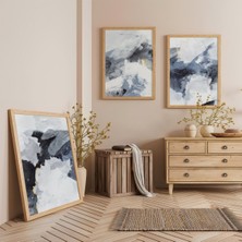 Ahşap Çerçeveli Fırtınalı Dalgalar Üçlü Ahşap Tablo Seti