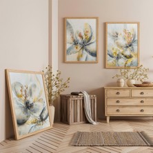 Ahşap Çerçeveli Çiçeklerin Dansı Üçlü Ahşap Tablo Seti