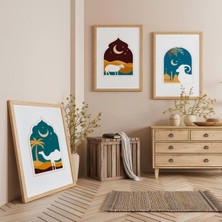 Ahşap Çerçeveli Gece Masalları Üçlü Ahşap Tablo Seti