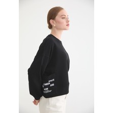 Cep Detaylı Kadın Sweatshirt-Siyah