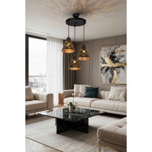 Forest Line Dots Desenli Lazer Kesim Üçlü Avize Modern Salon Oturma Odası