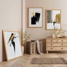 Ahşap Çerçeveli Soyut Şehir Üçlü Ahşap Tablo Seti