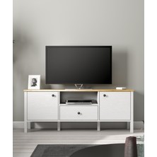 Hunerika Malva 4 Kapaklı1 Çekmeceli Kahve Dolabı-Wood Beyaz-Minifiks Bağlantılı