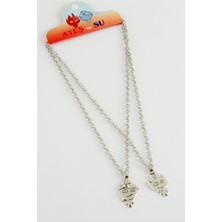 Sepetim Ateş ve Su 2li Metal Kolye-Gümüş Rengi