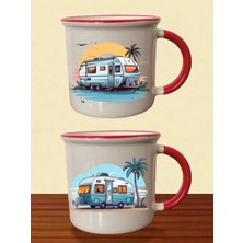 Karavan ve Doğa Ağzı Kırmızı Bardak - Erkek Sevgiliye Hediye, Arkadaşa Doğum Günü Hediyesi