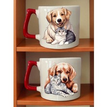Tatlı Kedi Köpek Baskılı Kupa - 14 Şubat Hediye, Erkeğe Hediye, Kız Arkadaş Hediye
