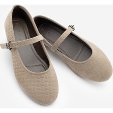 Marjin Kadın Desenli Bantlı Günlük Babet Afira Vizon Süet