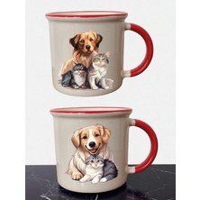 Kedi Köpekli 2'li Ağzı Kırmızı Kupa - Kız Çocuğuna Hediye, Babaya Hediye Fikirleri, Kutu Hediye Ürün
