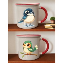 Sevimli Kuş Baskılı 2'li Ağzı Kırmızı Kupa - Çocuğa Yılbaşı Hediyesi, Yılbaşı Temalı Hediyeler