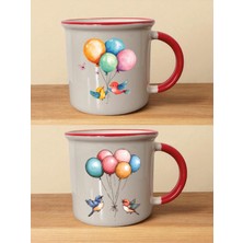 Balon ve Kuş Baskılı Ağzı Kırmızı Bardak - Erkeklere Doğum Günü Hediyesi, Babalara Hediye