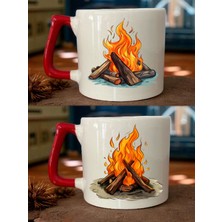 Kamp Ateşi Görseli 2'li Kupa Bardak - Erkek Kardeşe Doğum Günü Hediyesi, Doğum Hediyelikleri