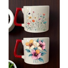 Çiçekler Baskılı 2'li Kupa - Doğum Günü Için Hediyeler, Doğum Gününde Alınacak Hediyeler