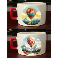 Uçan Balon Baskılı 2'li Kahve Fincanı - Ev Hediyesi Fikirleri, Erkeğe Alınabilecek Hediyeler