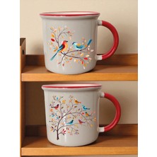 Dalda Kuş Baskılı Ağzı Kırmızı Bardak - Erkeklere Doğum Günü Hediyesi, Babalara Hediye