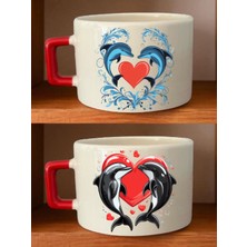 Kalpli Yunus Baskılı 2'li Kahve Fincanı - 10 Yaş Erkek Çocuk Hediye, 10 Yaş Kız Çocuk Hediye