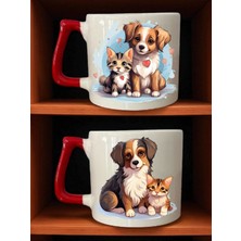 Kedi ve Köpek Baskılı Kupa - 14 Şubat Hediye, Erkeğe Hediye, Kız Arkadaş Hediye