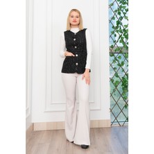 Uzun Buklet Kumaş Kuşak Kemerli Cepli Yelek 9138