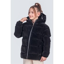 Pina Kids Kız Çocuk Siyah Kapüşonlu Kışlık Mont KM1010 Nova Kumaş Uzun Kol Günlük Kullanım İçin