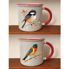 Tatlı Kuş Baskılı 2'li Ağzı Kırmızı Kupa - Çocuğa Yılbaşı Hediyesi, Yılbaşı Temalı Hediyeler