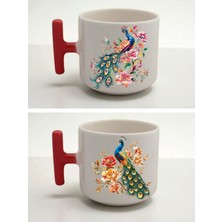 Çiçekli Tavus Kuşu 2'li Ağzı Latte Bardağı - Erkeğe Alınabilecek Hediye, Kurumsal Hediyeler