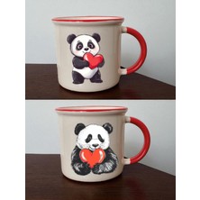 Sevimli Panda Baskılı Ağzı Kırmızı Kupa - Sevgiliye Alınacak Hediyeler, Ev Hediyesi