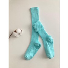 Turkuaz Mavi Çorap Dizaltı Fitilli