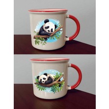 Ağaçta Panda Baskılı Ağzı Kırmızı Kupa - Sevgiliye Alınacak Hediyeler, Ev Hediyesi
