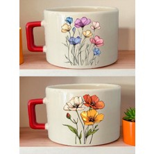 Çiçek Baskılı 2'li Kahve Fincanı - Sevgili Doğum Günü Hediyesi, Kocama Doğum Günü Hediyesi