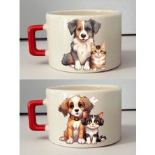 Kedili Köpek 2'li Kahve Fincanı - Eşe Doğum Günü Hediyesi Fikirleri, Geçmiş Olsun Hediyesi