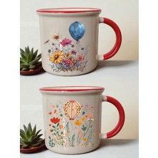 Çiçekli Balon Ağzı Kırmızı 2'li Kupa - Kocaya Doğum Günü Hediyesi, Sevgiliye Hediye Fikirleri