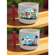 Karavan Teması Baskılı Latte Kupası - Erkek Doğum Günü Hediyesi, Anneye Hediye, Ofis Hediyeleri