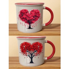 Aşk Ağacı Baskılı Ağzı Kırmızı 2'li Bardak - Nişan Hediyeleri, Baba Hediye, Yılbaşı Kutusu Hediyesi