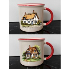 Köy Evi Görseli 2'li Ağzı Kırmızı Kupa - 8 Yaş Erkek Çocuğa Hediye, Arkadaş Hediye Fikirleri