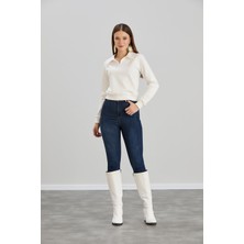 Sortie Collection Kadın Gömlek Yaka İki İplik Basic Ekru Crop Sweatshirt