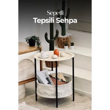He Dizayn Aksesuar Sepetli Tepsili Sehpa – Çok Amaçlı Metal Saklama Sepetli Yan Sehpa
