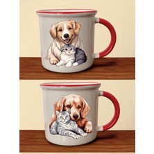 Kedi ve Köpek Baskılı Ağzı Kırmızı Bardak - Erkek Arkadaşa Hediye, Bebek Hediyeler, Bebek Hediyesi