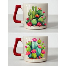 Çiçekli Kaktüs 2'li Kupa Bardak - Nişanlıya Doğum Günü Hediyesi, Sevgiliye Doğum Günü Hediye