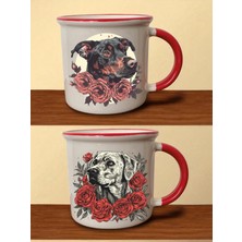 Çiçekli Köpek Baskılı Ağzı Kırmızı Bardak - Erkek Arkadaşa Hediye, Bebek Hediyeler, Bebek Hediyesi