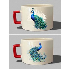 Tavus Kuşulu 2'li Kahve Fincanı - Erkek Çocuğa Doğum Günü Hediyesi, Anlamlı Hediye